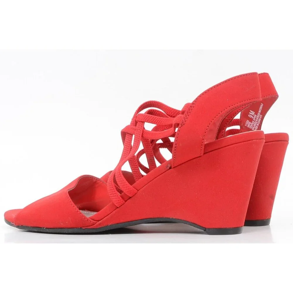 IMPO Red Vicci Strappy Wedge Sandals Heels Women's Size 9 Holiday Valentine - Picture 4 of 8